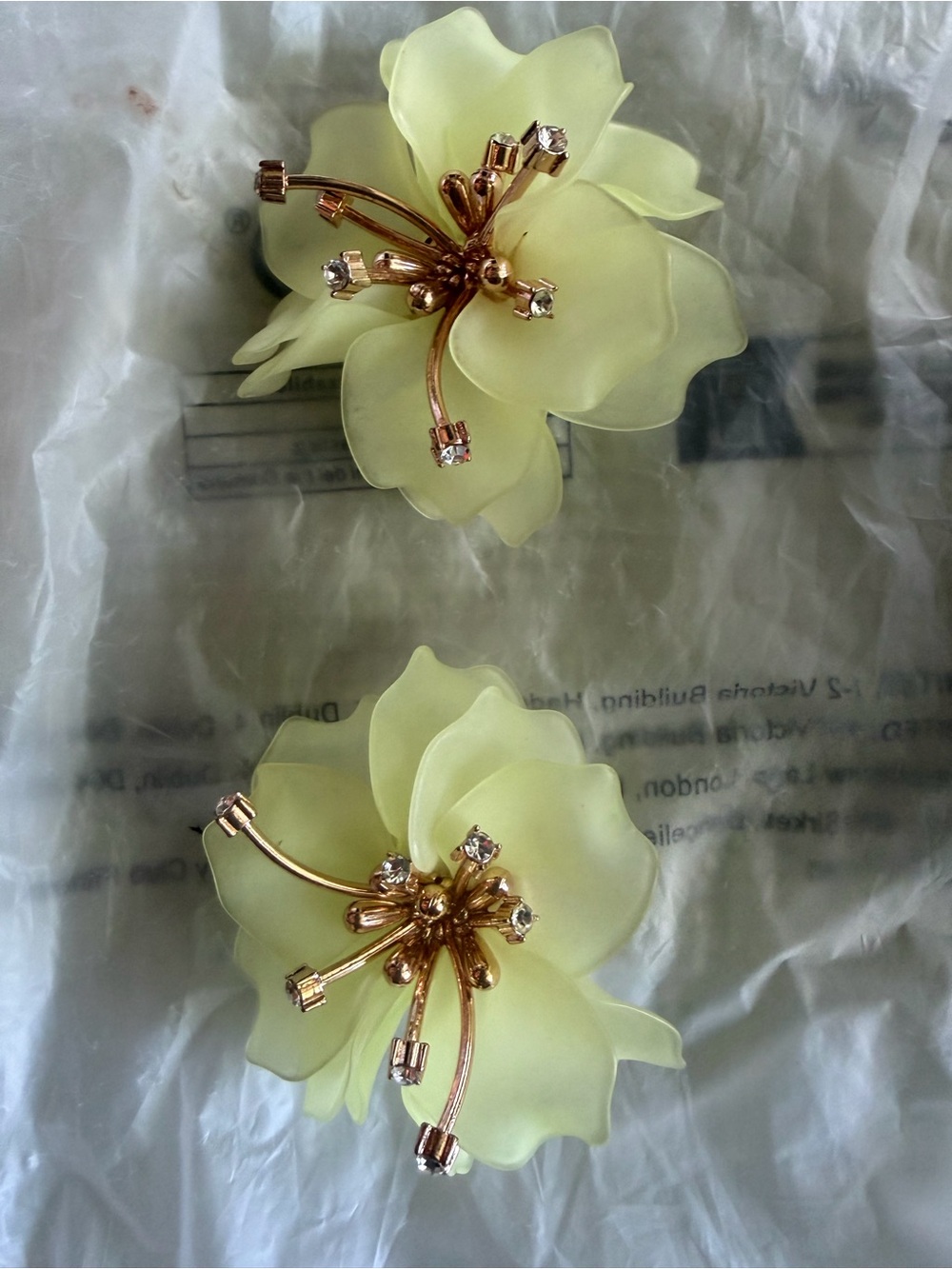 Delicate Yellow Floral Statement Earrings - Gold Accent